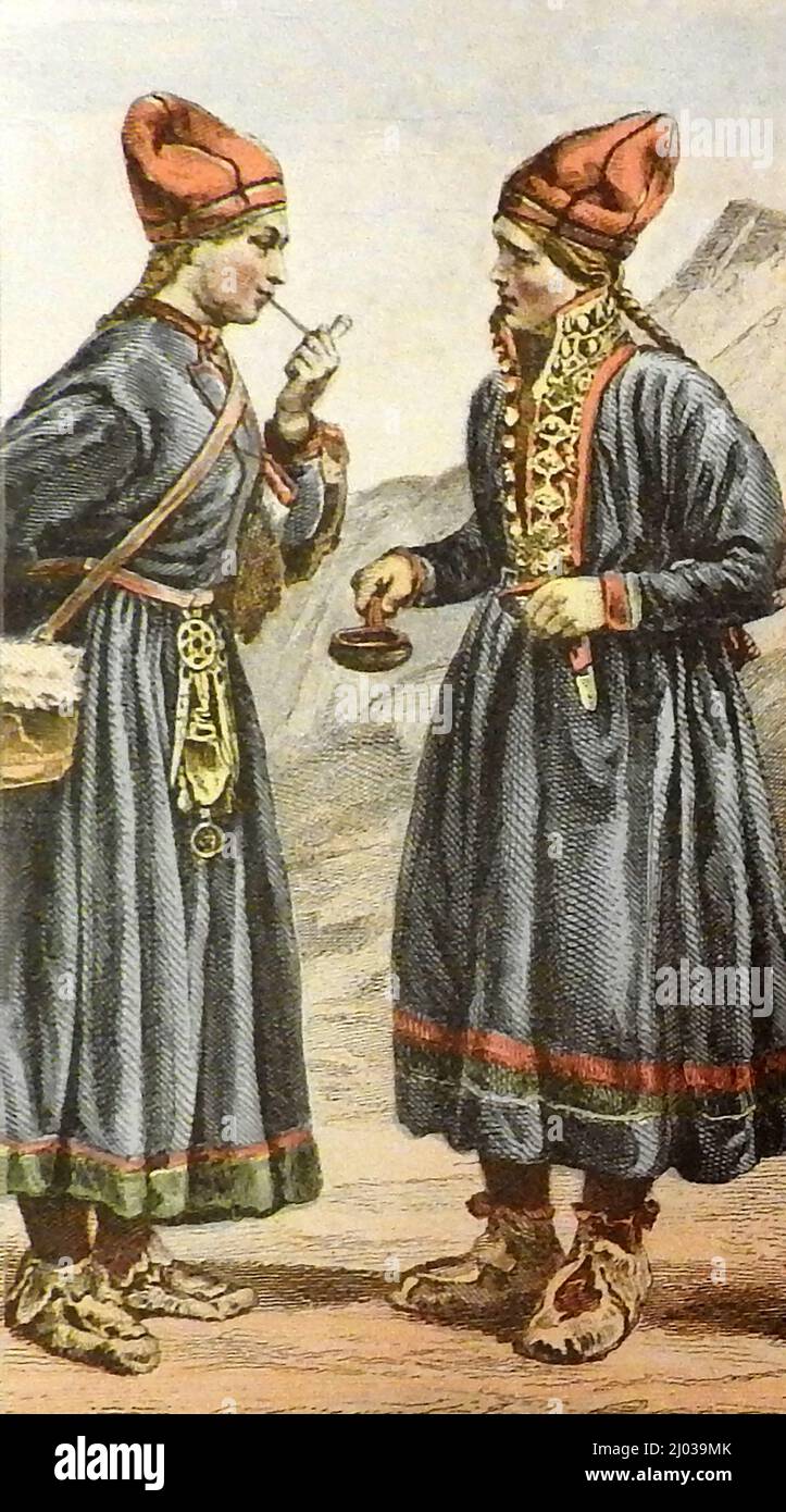 1890 Illustration eines schwedischen Mannes und einer schwedischen Frau in ihrer Nationaltracht Stockfoto