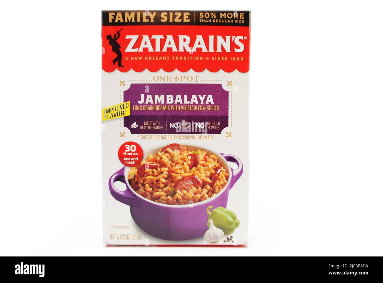 Zatarains Jambalaya-Reismischung In Box Stockfoto