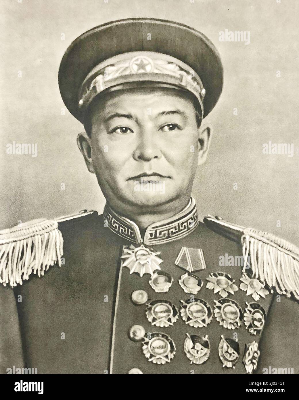 Marschall Khorloogiin Choibalsan. Er war vom 1930s bis zu seinem Tod im Jahr 1952 Anführer der Mongolei (mongolische Volksrepublik) und Marschall (Generalkommandeur) der mongolischen Volksarmee. Stockfoto