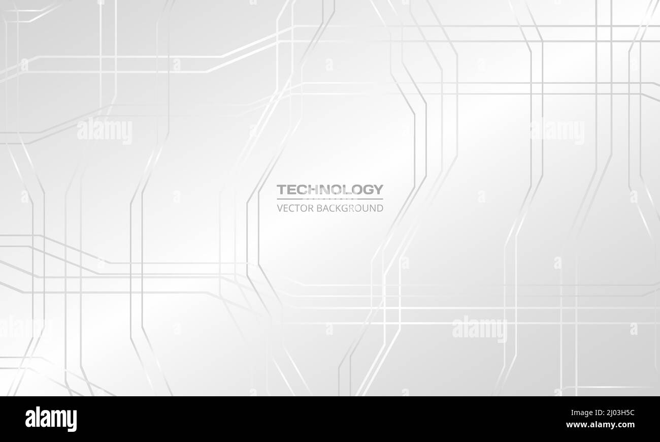 Weißes und graues abstraktes Sci-Fi-Digitaltechnologie-Hintergrundkonzept mit silbernem Linienmuster Stock Vektor