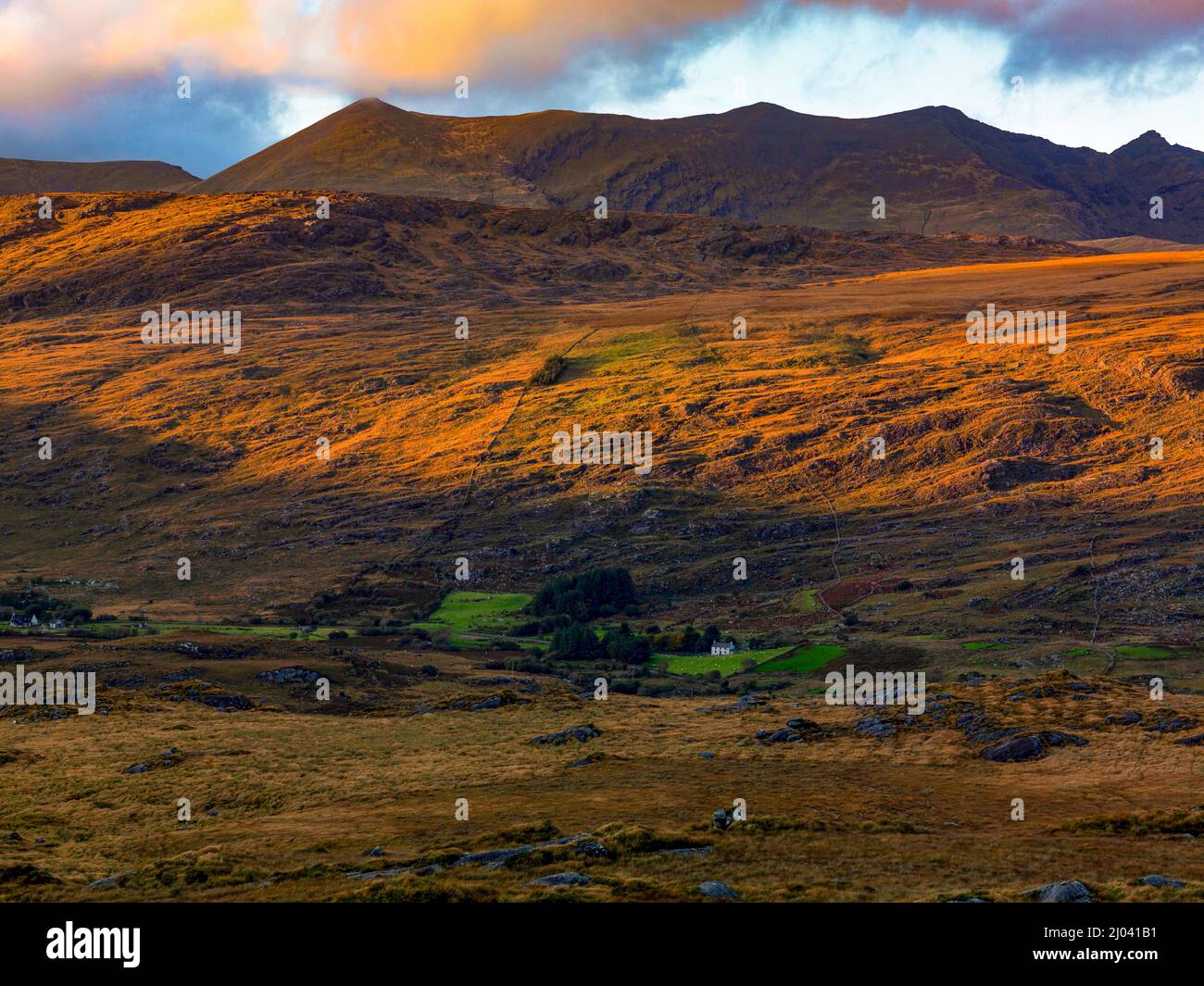 MacGillycuddy's Reeks aus den Upper Loughs, Killarney National Park, County Kerry, Irland Stockfoto