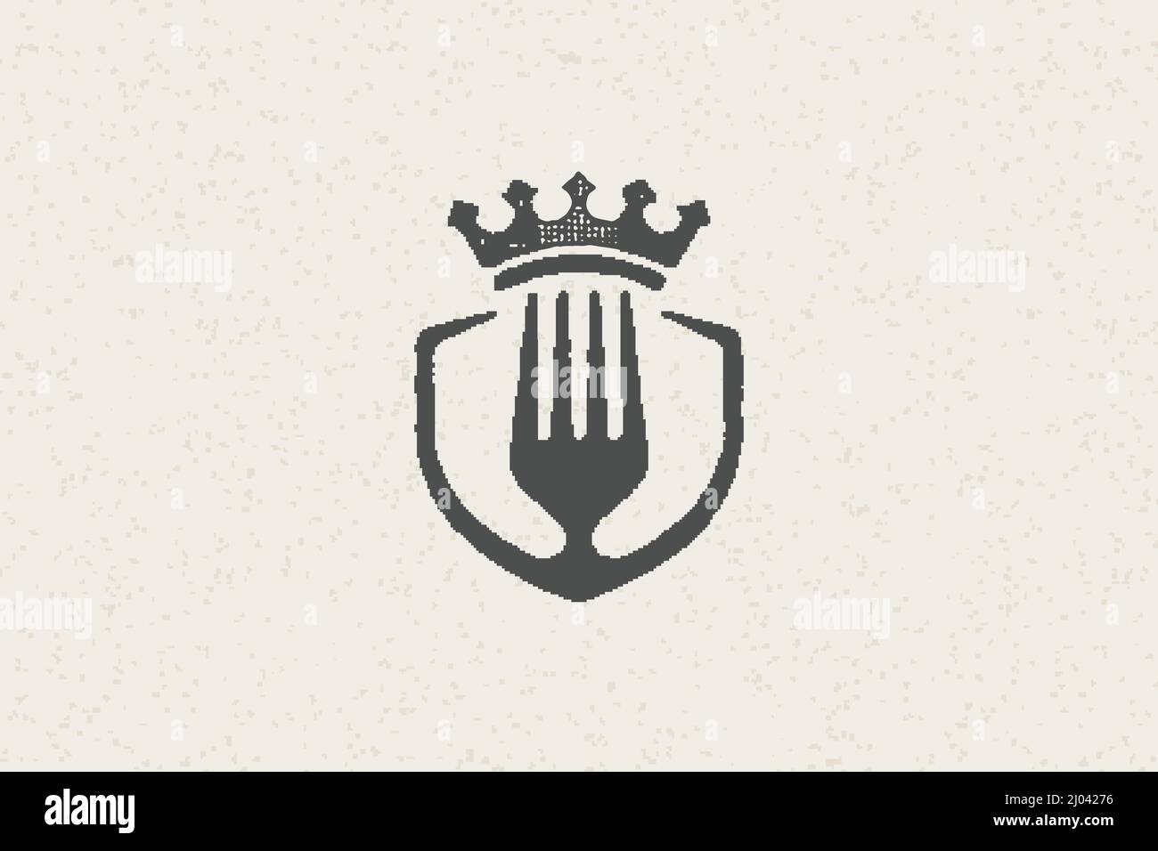 Gabel Silhouette und Krone für Premium-Food-Konzept handgezeichnete Stempel-Effekt Vektor-Illustration. Vintage Grunge Textur Emblem für Paket und Menü des Stock Vektor