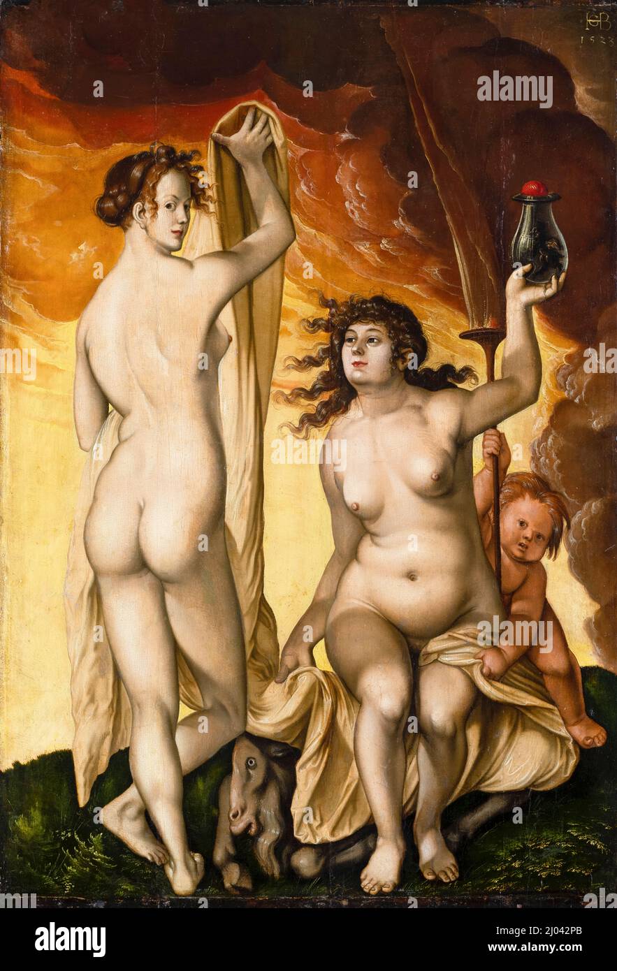 Zwei Hexen, Mischtechnik auf Lindenholzmalerei von Hans Baldung Grien, 1523 Stockfoto