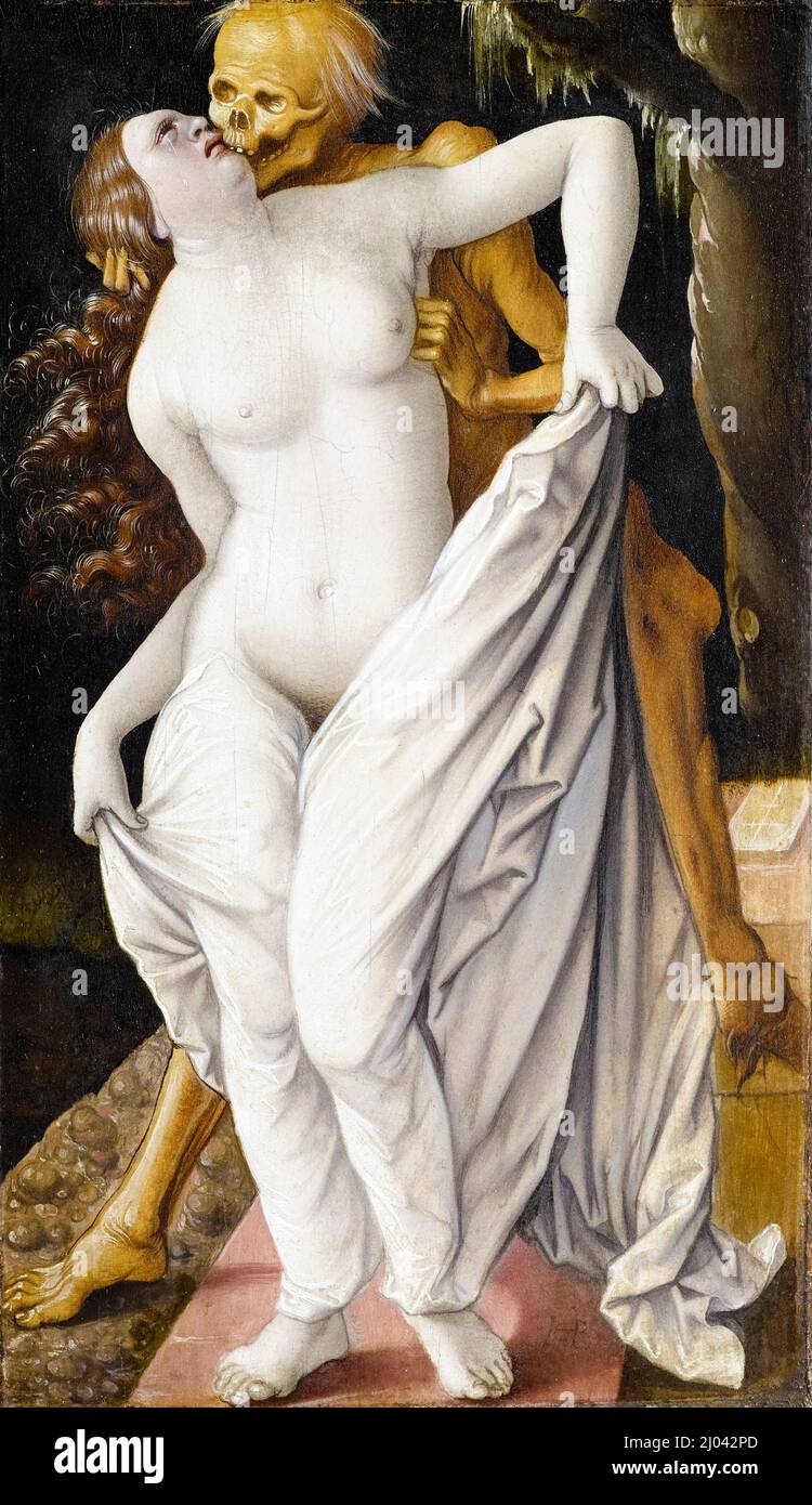 Tod und die Frau, Mischtechnik zur Lindenholzmalerei von Hans Baldung Grien, 1520-1525 Stockfoto