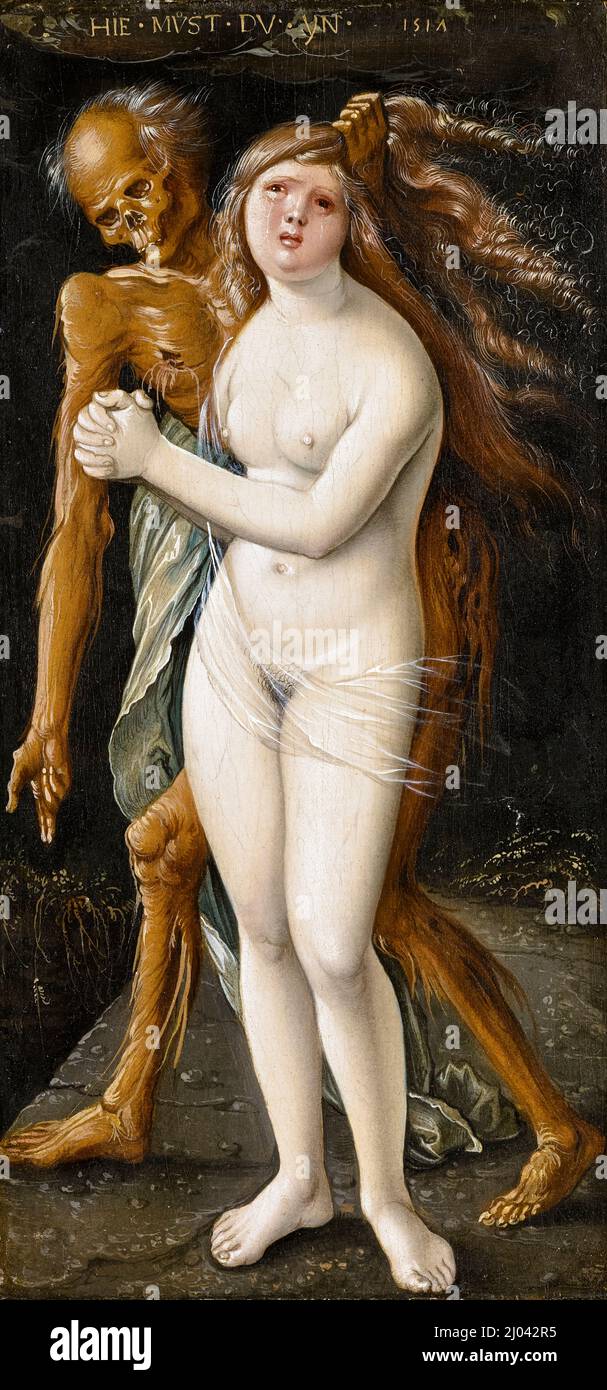Tod und das Mädchen, Mischtechnik zur Lindenholzmalerei von Hans Baldung Grien, 1517 Stockfoto