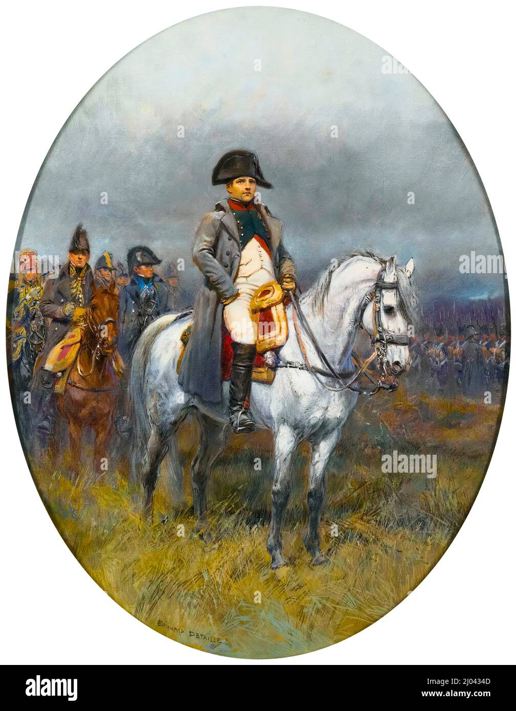 Napoleon Bonaparte auf dem Pferderügen, Öl auf Leinwand Reiterporträt von Jean-Baptiste-Edouard Detaille, vor 1912 Stockfoto