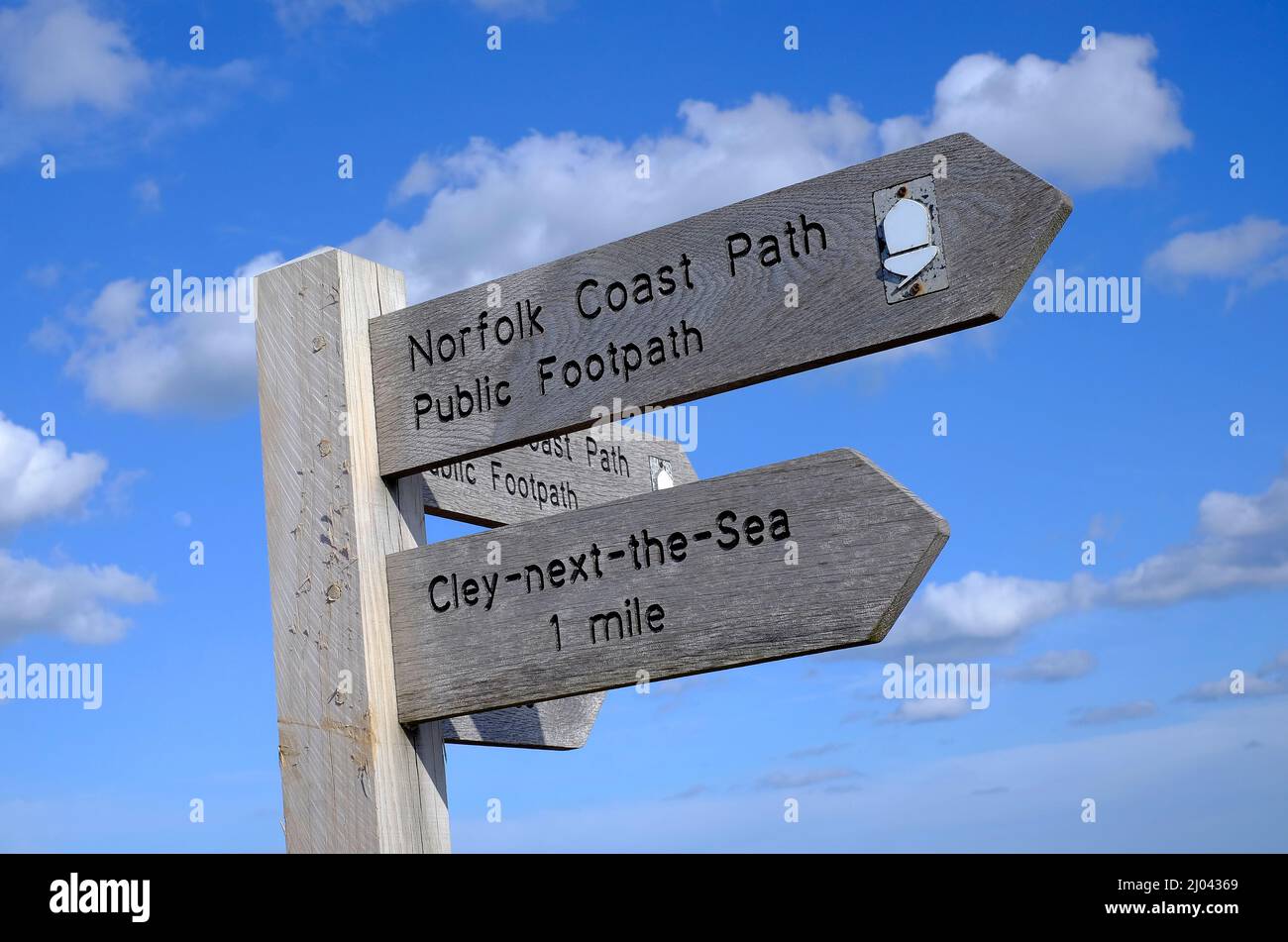 norfolk Küste Pfad Zeichen, Cley-am-Meer, Norden norfolk, england Stockfoto