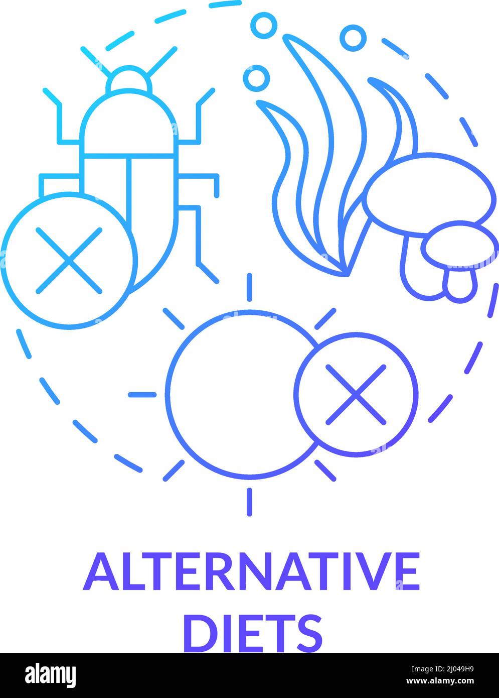 Symbol für das Konzept der alternativen Ernährung mit blauem Gradienten Stock Vektor