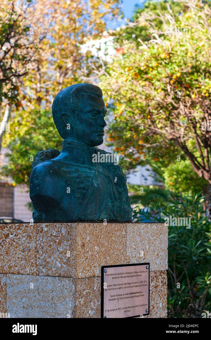 Büste/Statue von General Jose Miguel Carrera, einem chilenischen General im chilenischen Unabhängigkeitskrieg Stockfoto