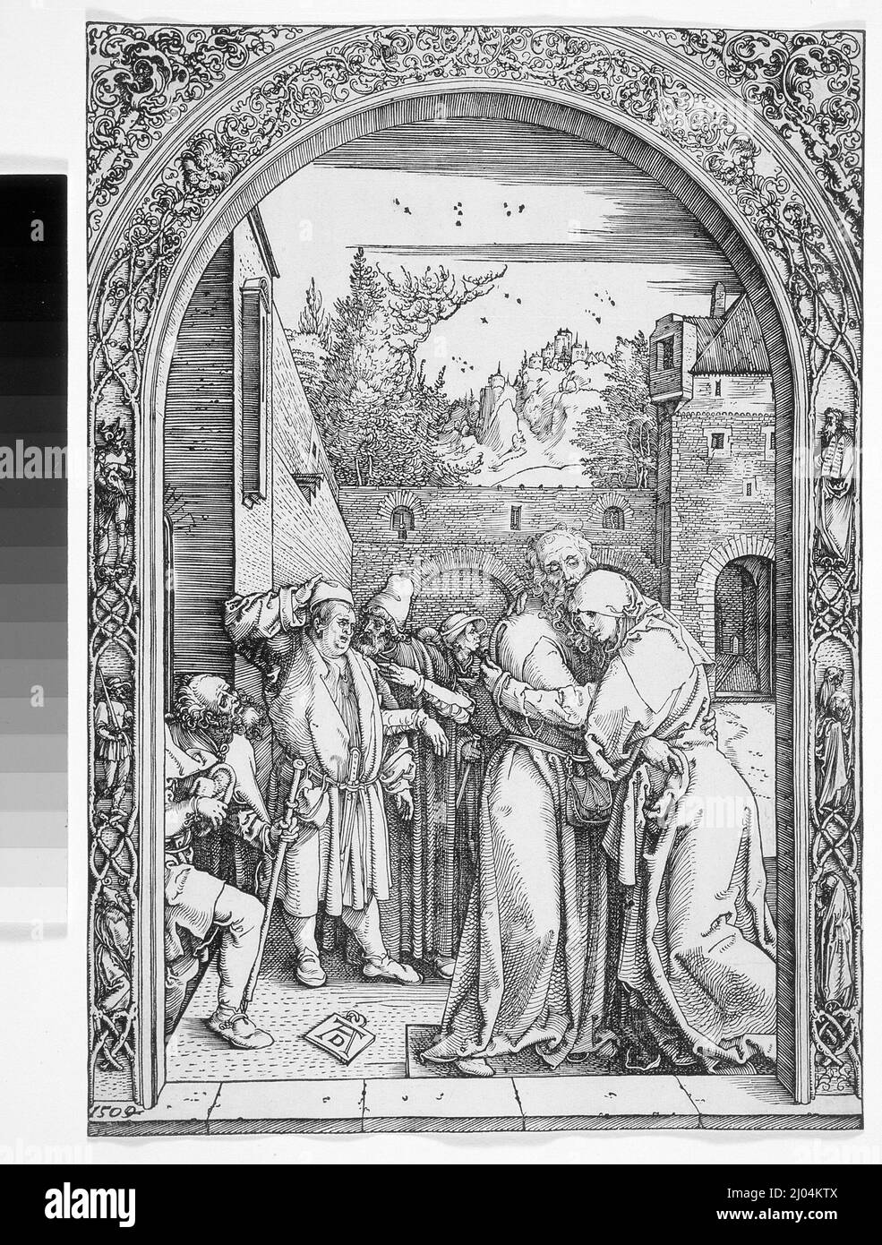 Joachim und Anna am Goldenen Tor. Albrecht Dürer (Deutschland, Nürnberg, 1471-1528). Deutschland, 1504. Drucke; Holzschnitte. Holzschnitt Stockfoto