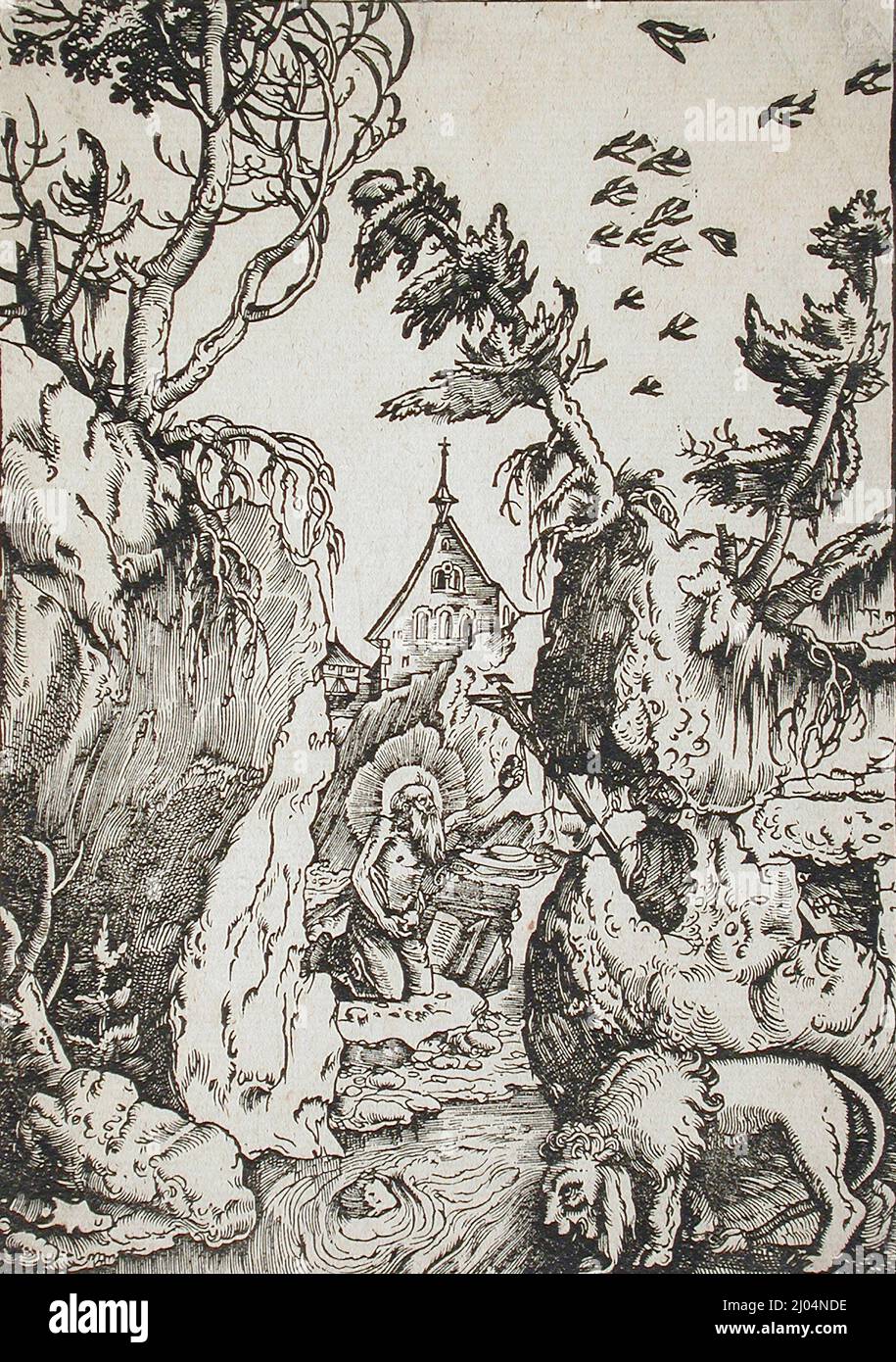 Heiliger Hieronymus in der Buße. Hans Baldung Grien (Deutschland, Schwäbischgmünd (?), 1485-1545). Deutschland, um 1511. Drucke; Holzschnitte. Holzschnitt Stockfoto