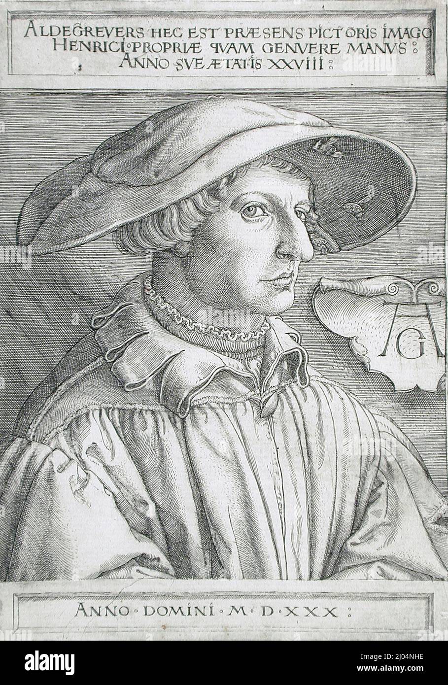 Selbstporträt. Heinrich Aldegrever (Deutschland, Paderborn, 1502-1561). Deutschland, 1530. Drucke; Gravuren. Gravur Stockfoto