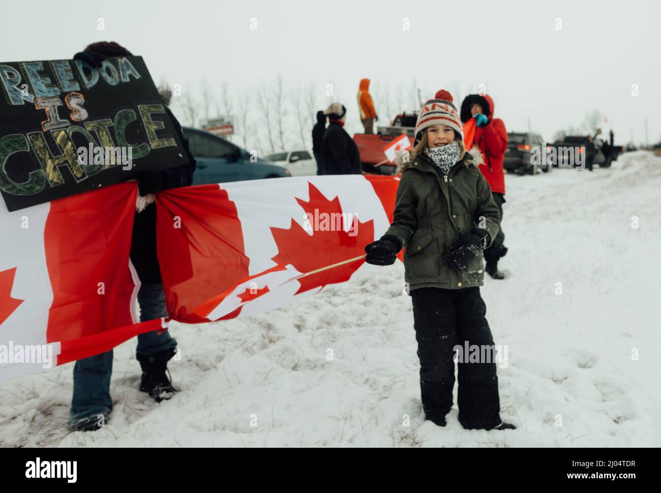 Kind mit kanadischer Flagge am Freiheits-Konvoi Stockfoto