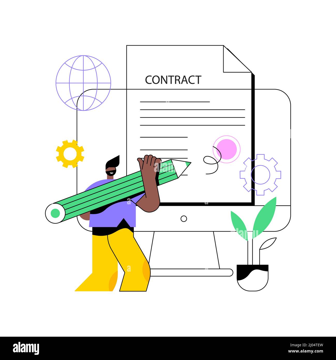 Electronic Contract Abstract Concept Vector Illustration. E-Commerce-Geschäftsdokumente, Validierung digitaler Signaturen, Online-Vereinbarung, abstrakte Metapher für Regeln, Geschäftsbedingungen. Stock Vektor