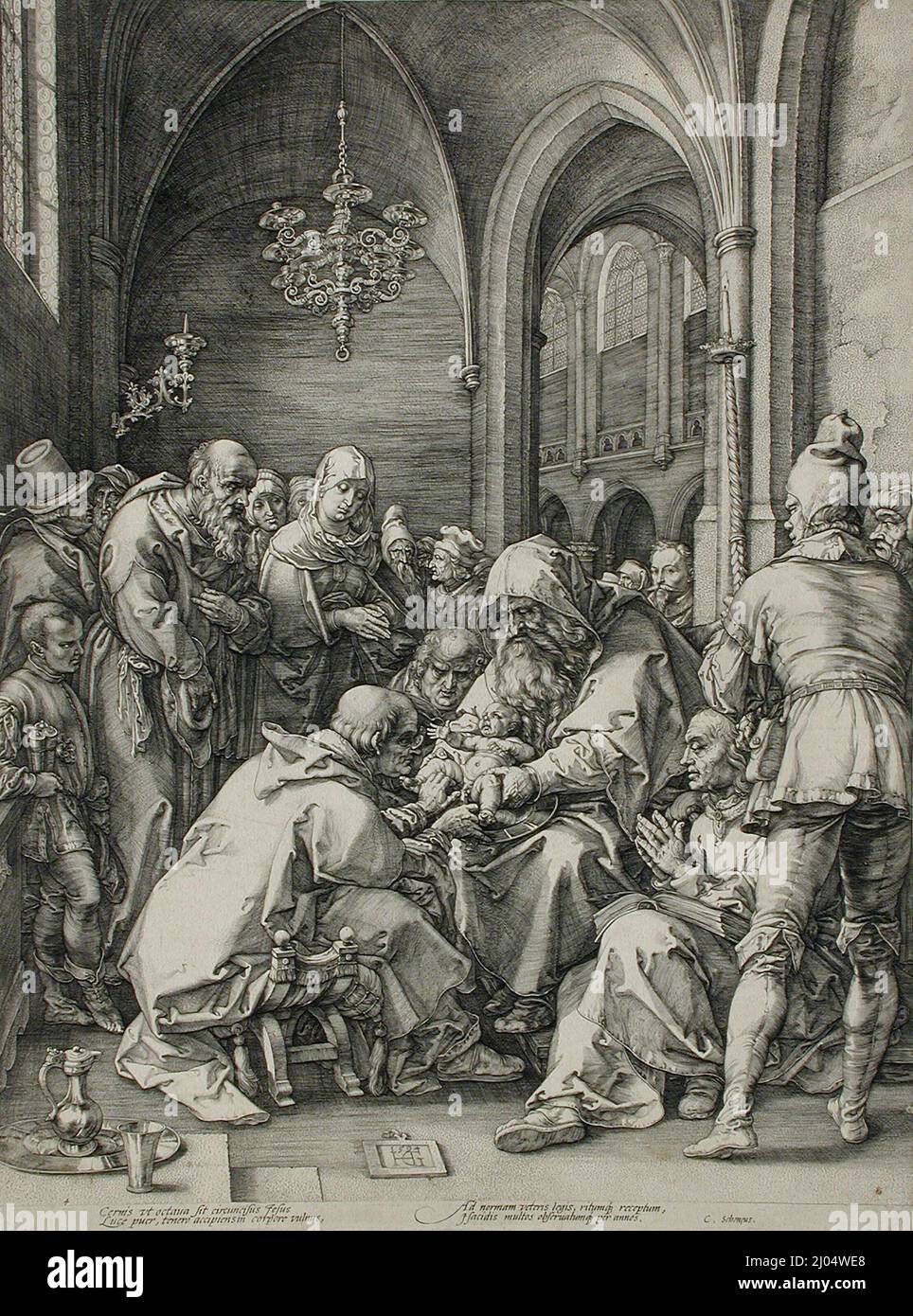 Die Beschneidung. Hendrik Goltzius (Niederlande, Mülbracht [jetzt Bracht-am-Niederrhein], 1558-1617). Holland, 1594. Drucke; Gravuren. Gravur Stockfoto