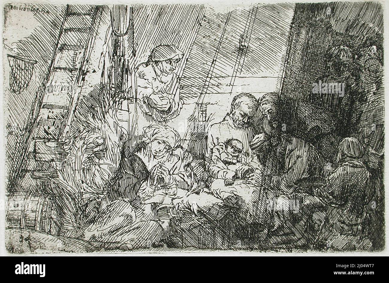 Die Beschneidung im Stall. Rembrandt Harmensz. Van Rijn (Niederlande, Leiden, 1606-1669). Holland, 1654. Drucke; Radierungen. Ätzen Stockfoto