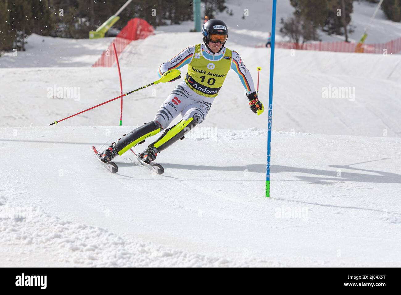 Grandvalira, Andorra : 2022. März 16 : Anton TREMMEL GER im Europa-CUP-FINALE 2022 in Soldeu, Andorra, im Herren-Slalom 2022. Stockfoto