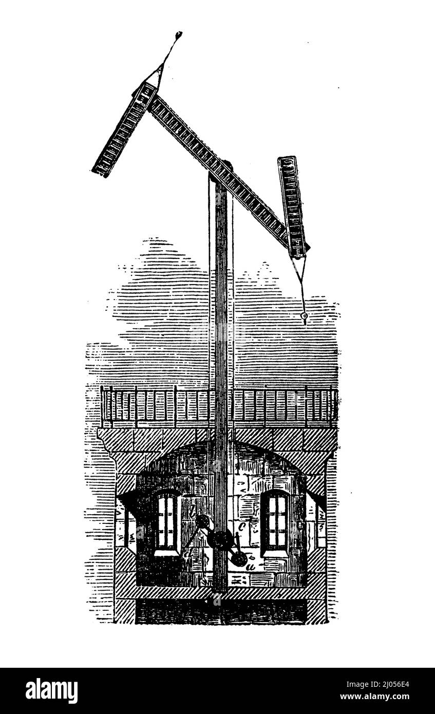 Claude Chappe (1763-1805) während der Französischen Revolution erfand einen semaphoren optischen Telegrafen zwischen Türmen in Sichtlinie mit zwei Querarmen, die in verschiedenen Positionen platziert werden konnten Stockfoto
