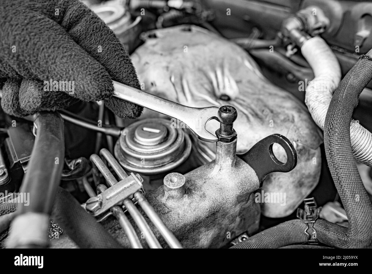 Motor während der Reparatur. Stockfoto