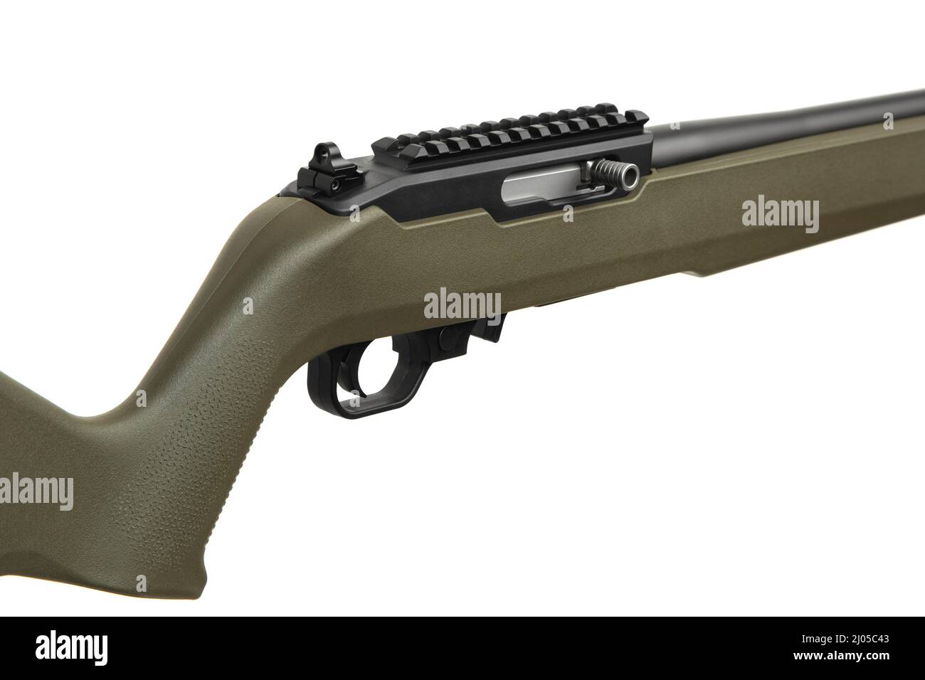 Moderne halbautomatische Kleinkaliber .22lr Gewehr. Sport Karabiner .22lr. Isolieren auf weißem Hintergrund. Stockfoto