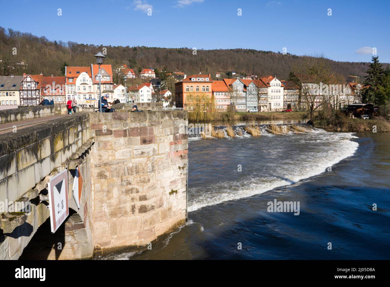 Alte Werra-Brücke, Werra River, Hannoversch Münden, Niedersachsen, Deutschland, Europa Stockfoto