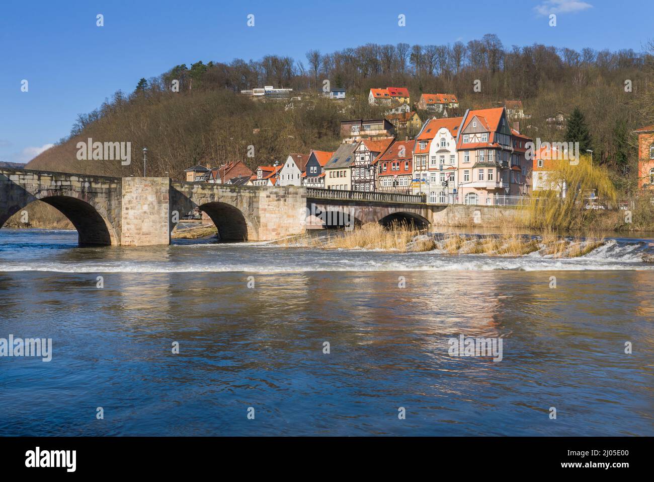Alte Werra-Brücke, Werra River, Hannoversch Münden, Niedersachsen, Deutschland, Europa Stockfoto