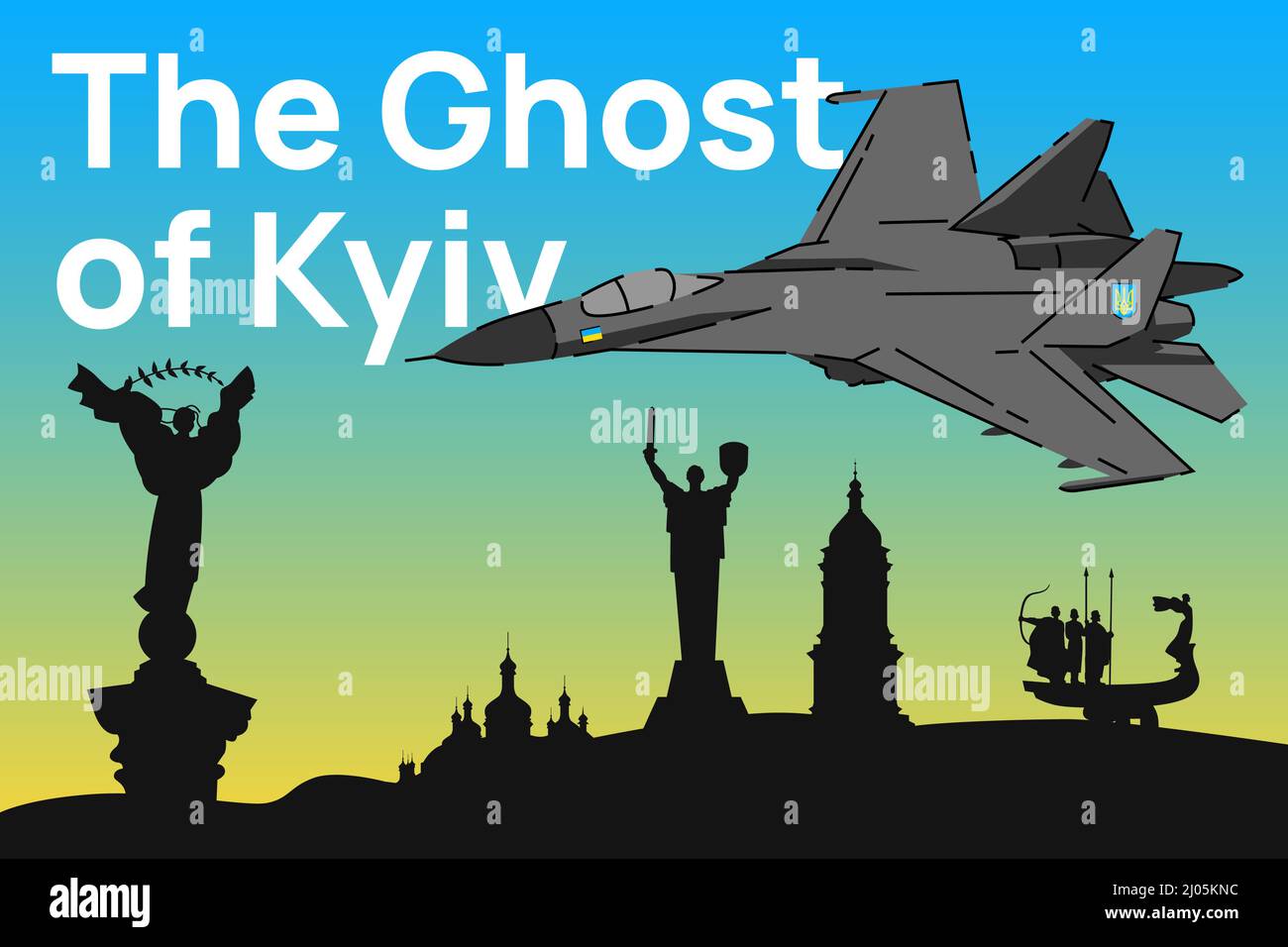„Ghost of Kyiv“-Banner. Russisch-Ukrainischer Krieg. Vektorgrafik Stock Vektor
