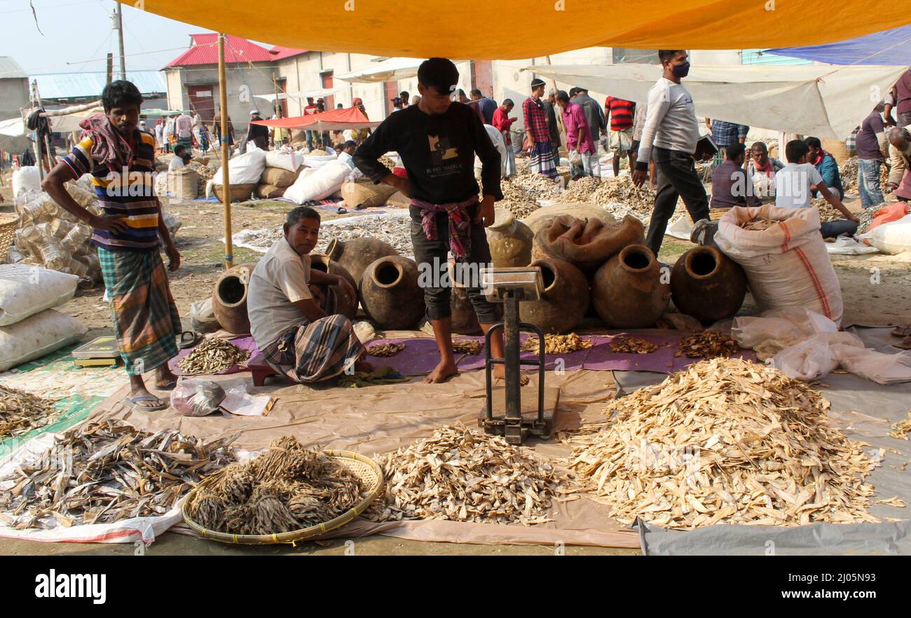 Trockenfisch der Dorfmarkt in Bangladesch Stockfoto