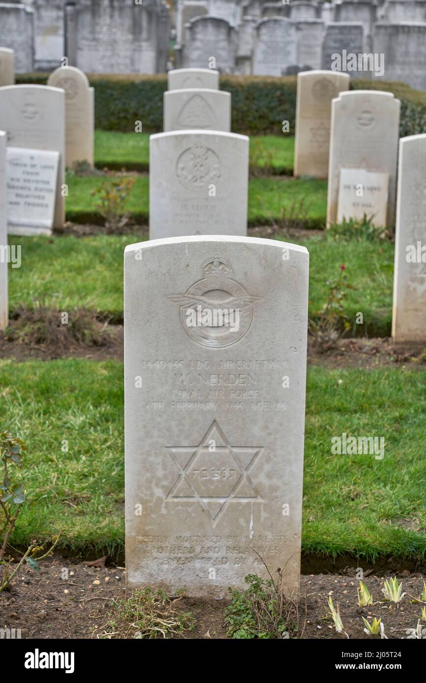 jüdische Soldaten WW2 Gräber East HAM jüdischen Friedhof Stockfoto
