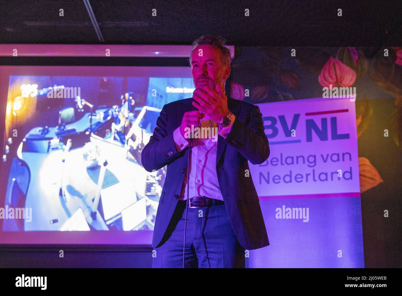 HAARLEM - Belang van Nederland-lijsttrekker Wybren van Haga reageert in the Governor op de gemeenteraadsverkiezingen. UND MICHEL VAN BERGEN Stockfoto