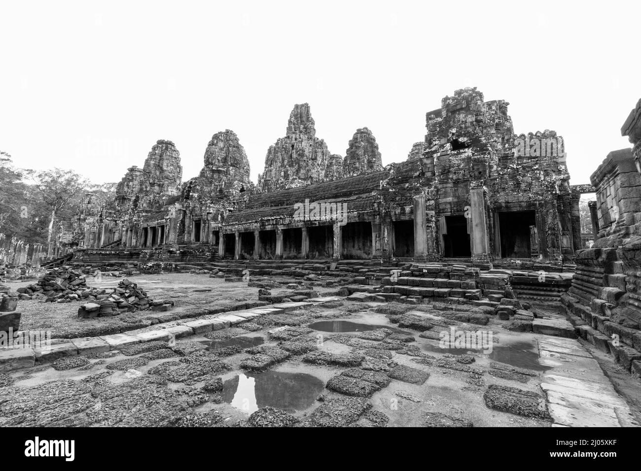 Geschnitzte Stupa's in Bayon, Angkor Thom, Siem Reap, Kambodscha. Stockfoto