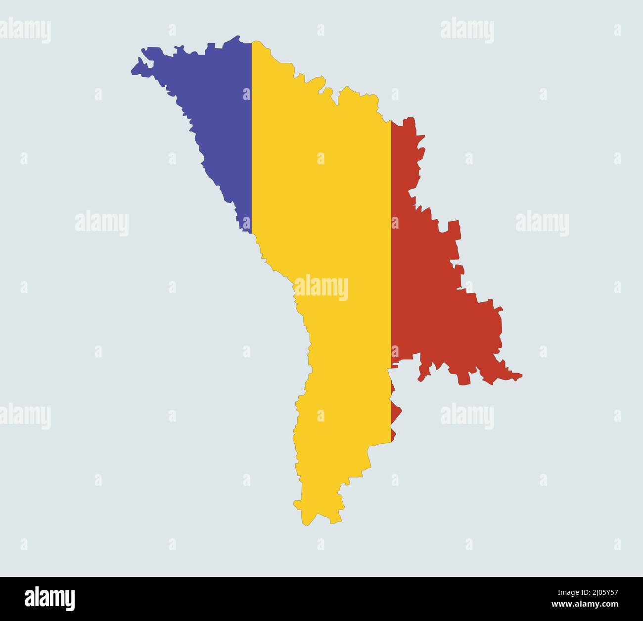 Umriss der Republik Moldau mit ihrer Nationalflagge Stock Vektor