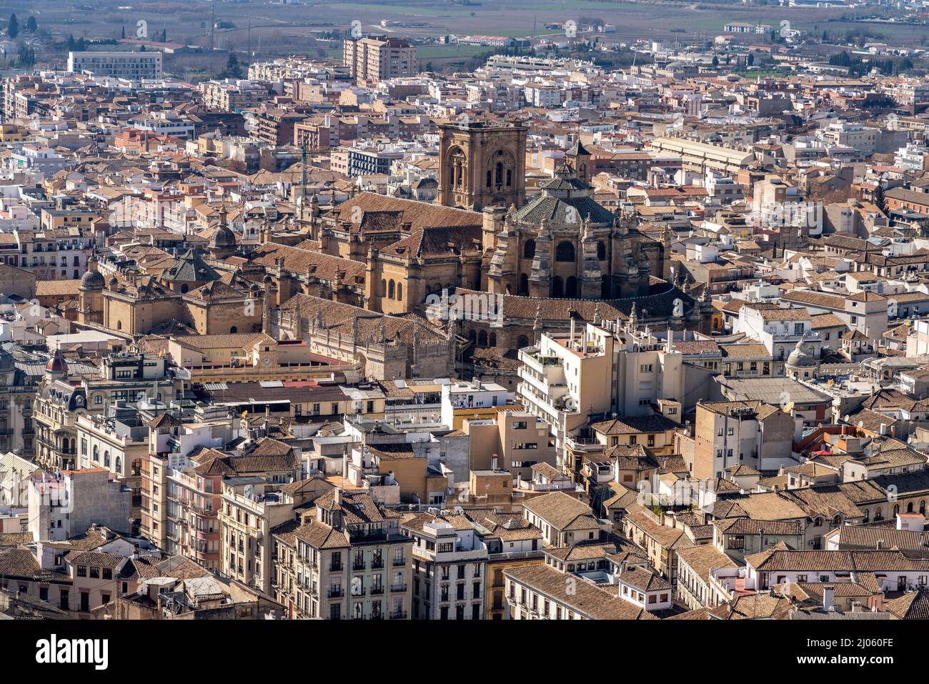 Blick auf die Altstadt mit der Kathedrale in Granada, Andalusien, Spanien | Blick auf die Altstadt mit der Kathedrale, Granada, Andalusien, Spanien Stockfoto