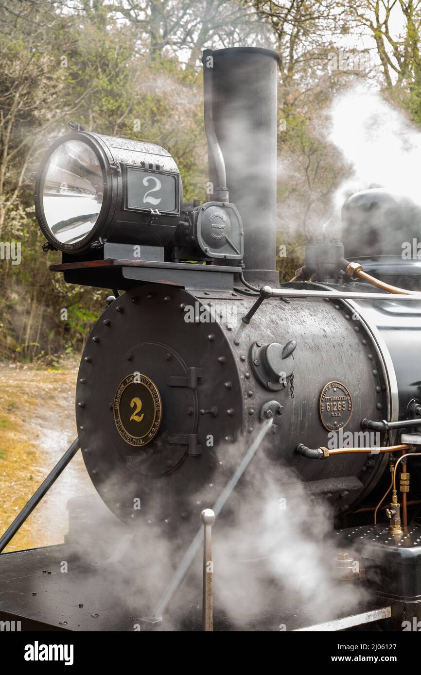 Restaurierte Dampflokomotive Baldwin 1930 auf der Brecon Mountain Railway Wales UK Stockfoto