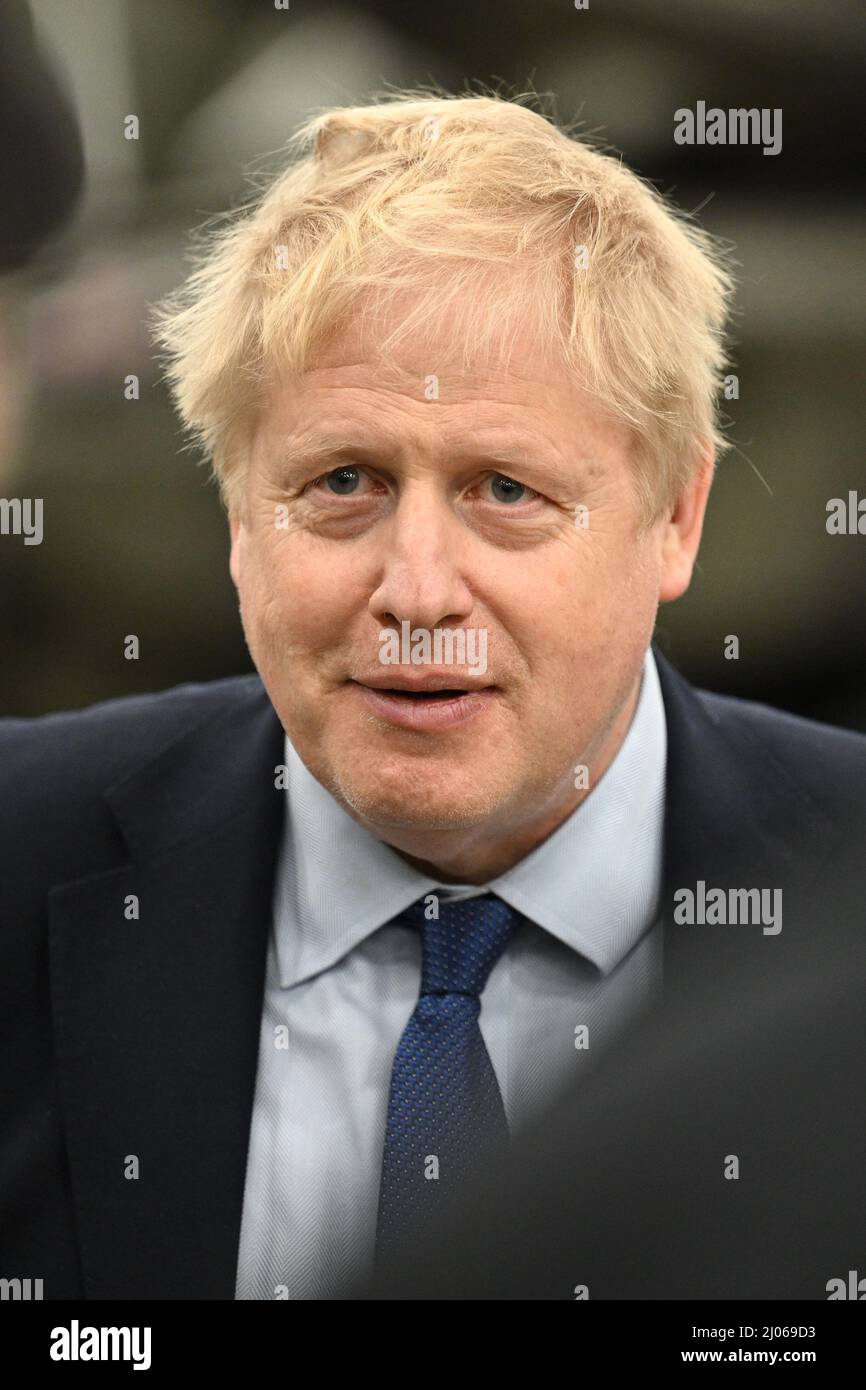 Datei-Foto vom 01/03/22 von Premierminister Boris Johnson, der versprochen hat, gegen das anzugehen, was er als den „abschreckenden Effekt“ einer „neuen Art von Gesetz“ bezeichnete, der von den Superreichen verwendet wird, die es sich leisten können, rechtliche Schritte gegen Journalisten zu drohen, die versuchen, Fehlverhalten aufzudecken. Stockfoto