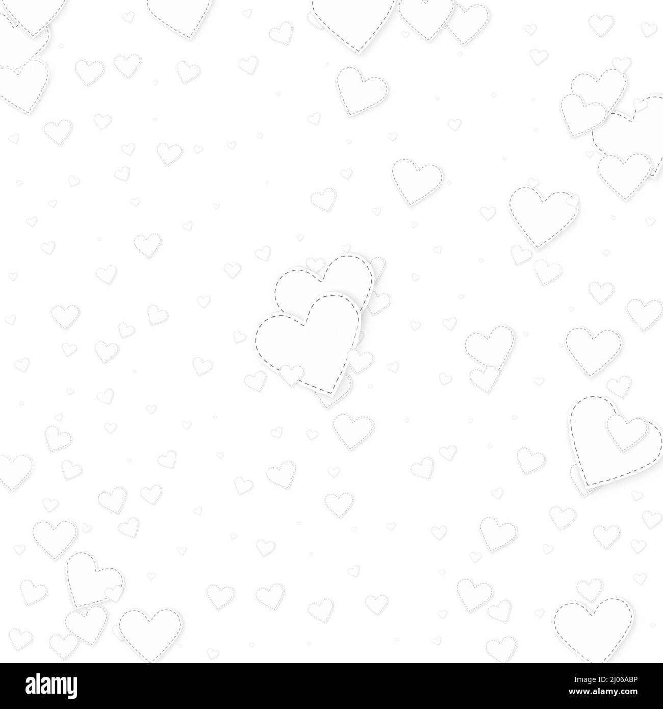 Weißes Herz liebt Konfettis. Valentinstag Explosion überwältigende Hintergrund. Fallende genähte Papier Herzen Konfetti auf weißem Hintergrund. Klasse, perfekt Stock Vektor