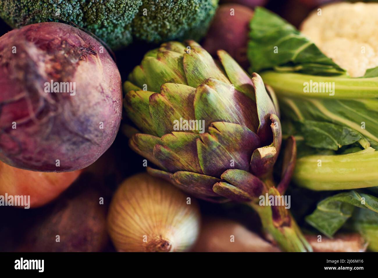 Gesunde Zutaten für eine herzhafte Mahlzeit. Schuss von einer Vielzahl von Gemüse. Stockfoto