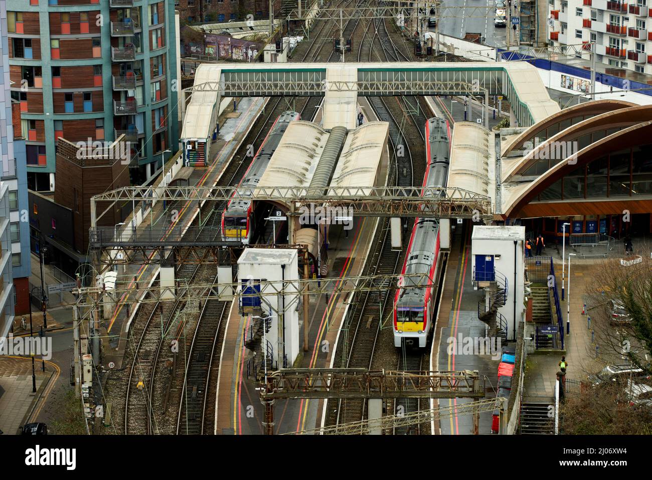 Manchester City Centre Oxford Roda Bahnhof von oben Stockfoto