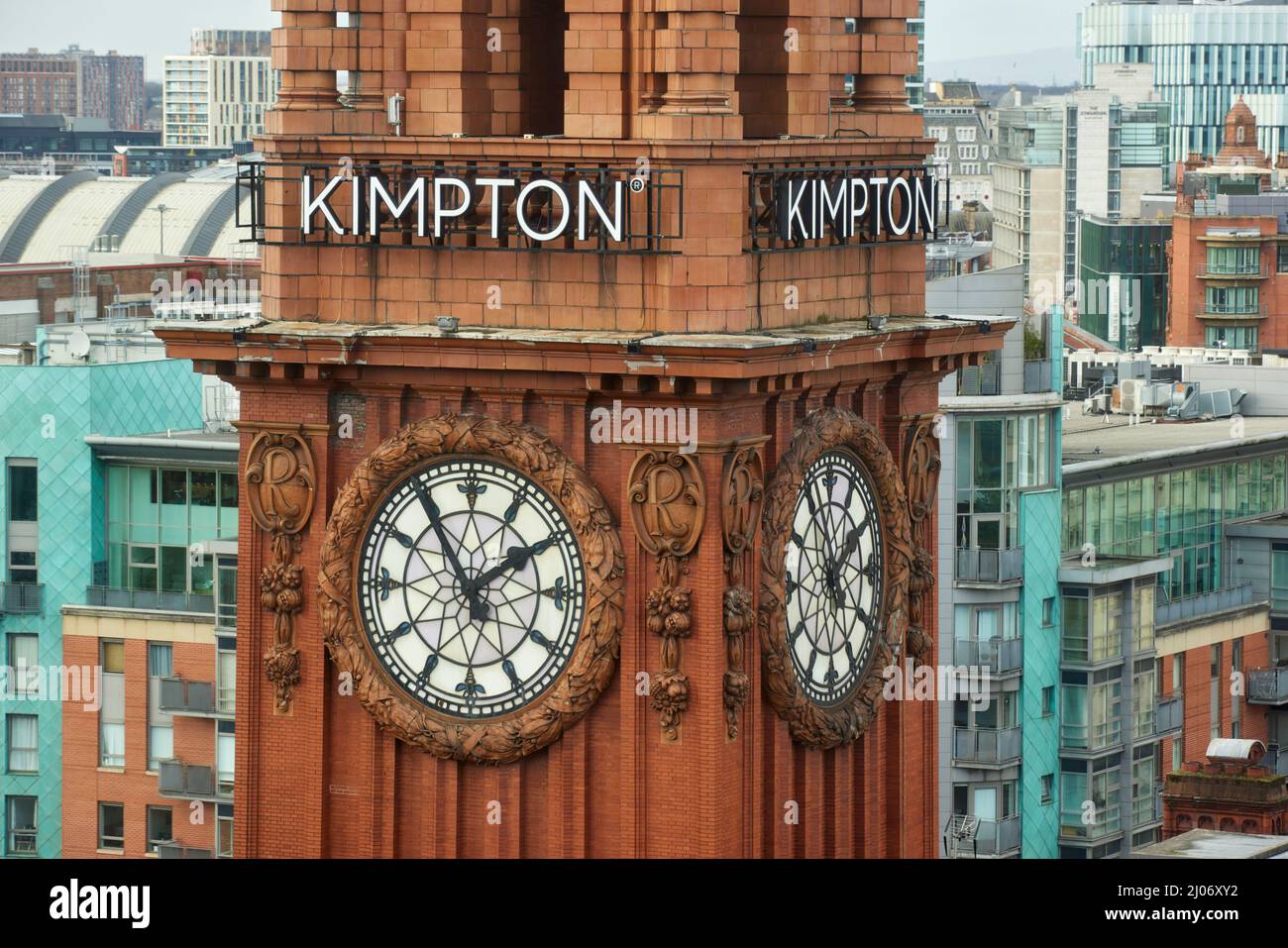 Skyline von Manchester Wahrzeichen Kimpton Hotel Uhrenturm, Kimpton Clocktower Hotel Stockfoto