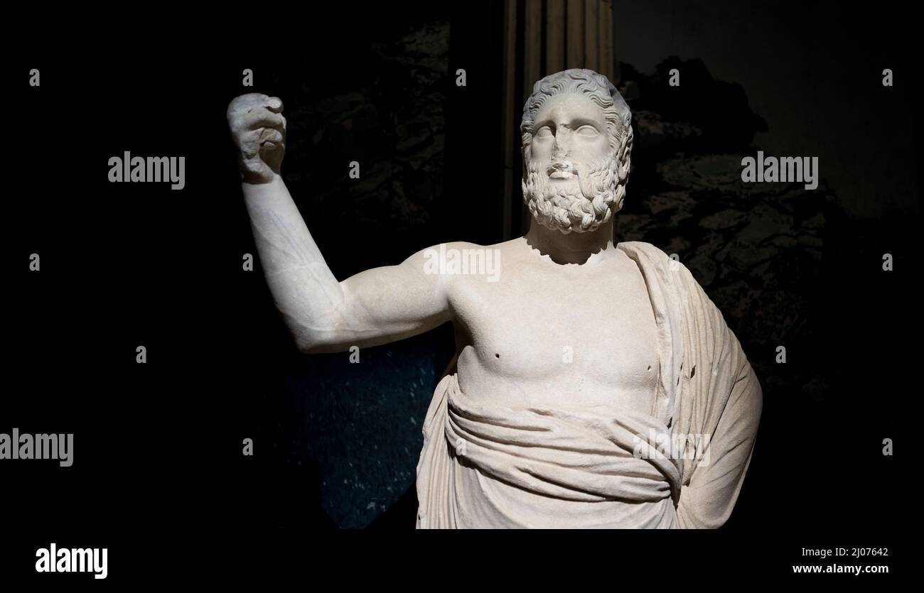 Statue des Zeus Ammon (Kopie eines Originals aus dem 4.. Jahrhundert v. Chr.) aus der antiken Stadt Pergamon, 2.. Jahrhundert n. Chr. Archäologisches Museum Istanbul, Türkei. Stockfoto