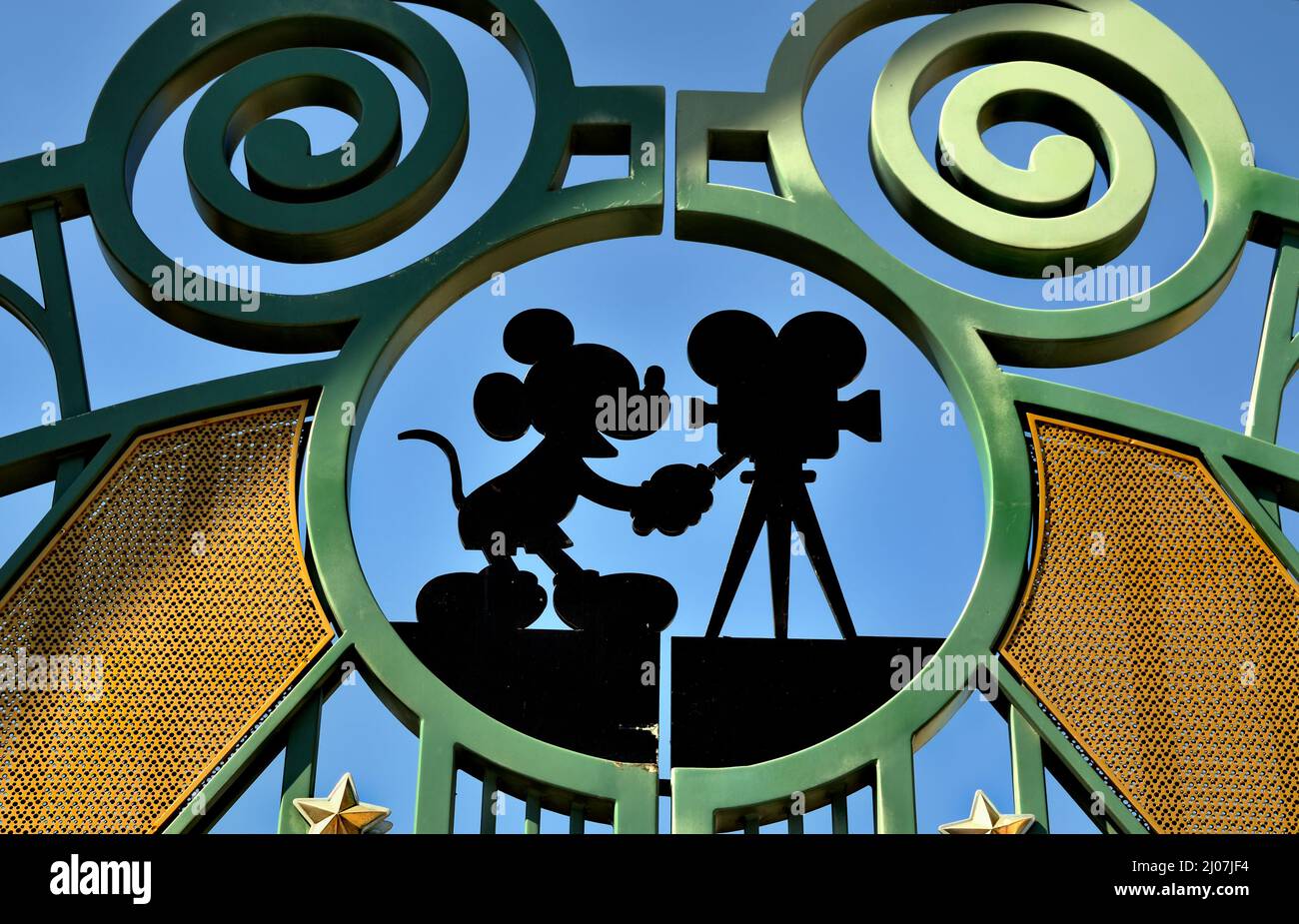 Paris, Frankreich, Themenparks, Detail, Disneyland Paris, Eingang, Tor, mit Mickey Mouse Symbol, Walt Disney Studios Stockfoto