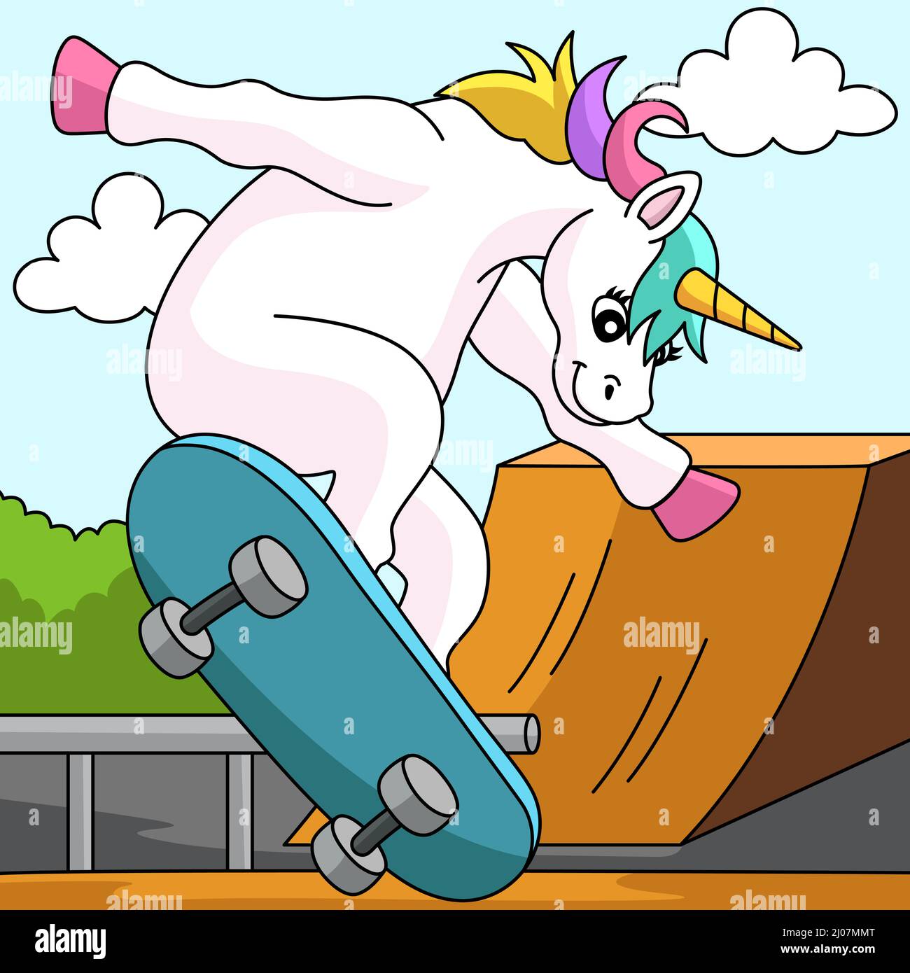 Einhorn Skating auf Einem Skateboard farbigen Cartoon Stock-Vektorgrafik -  Alamy