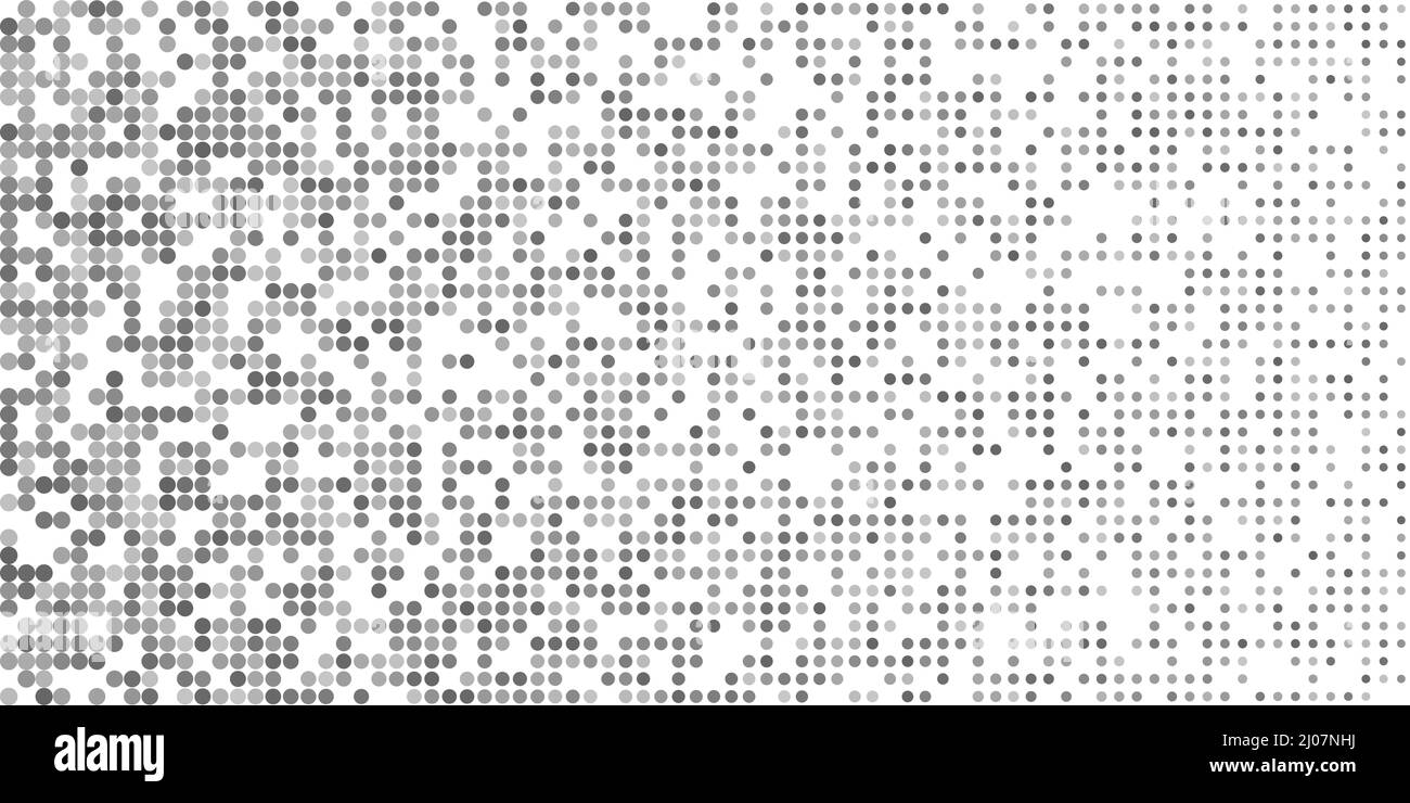 Abstrakter Technologiehintergrund mit strukturiertem, zufällig runden Punktmuster in Schwarz und Weiß. Stockfoto