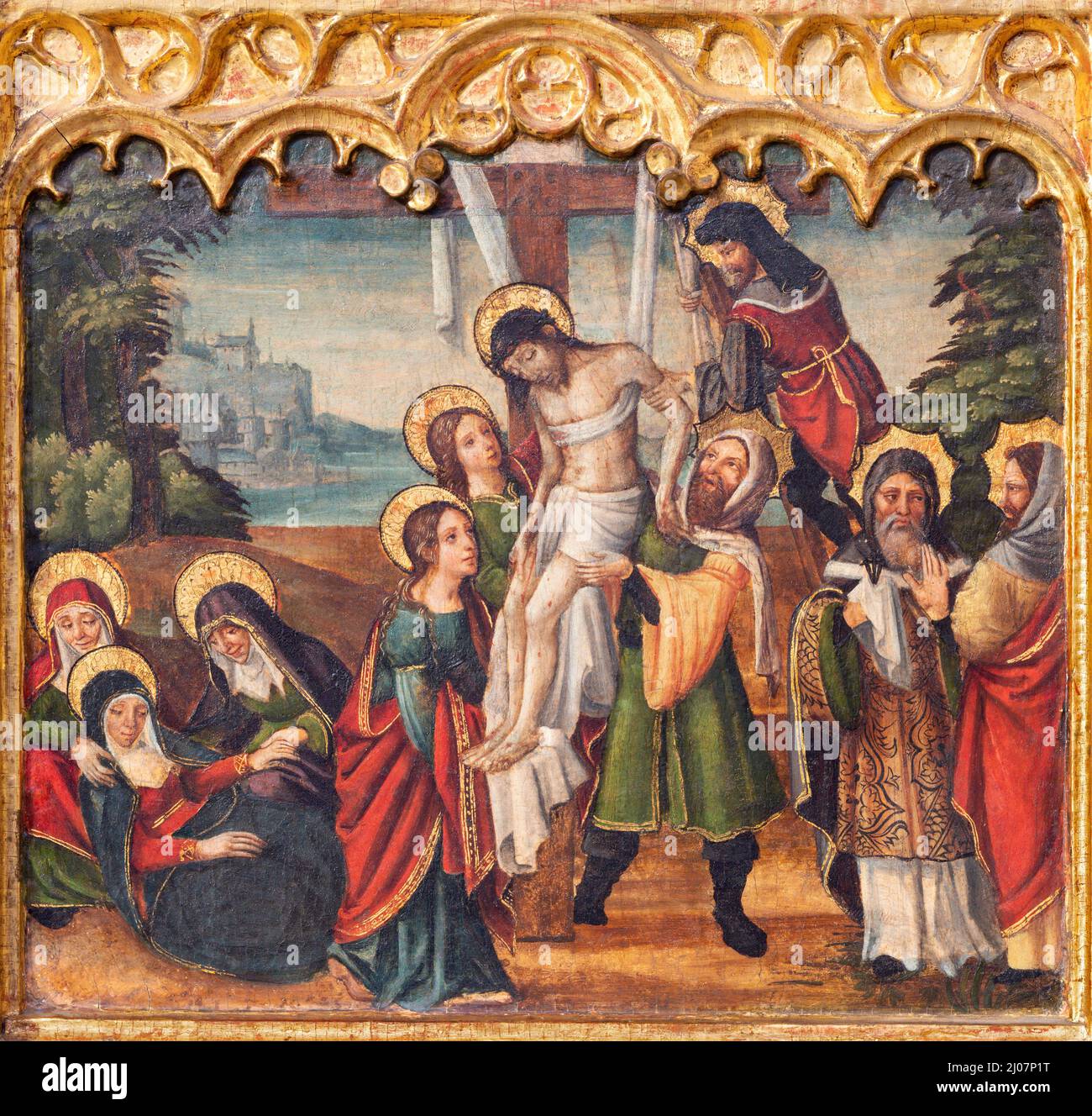 VALENCIA, SPANIEN - 14. FEBRUAR 2022: Das Bild der Ablösung auf dem Seitenaltar in der Kathedrale - Basilika der Himmelfahrt unserer Lieben Frau Stockfoto