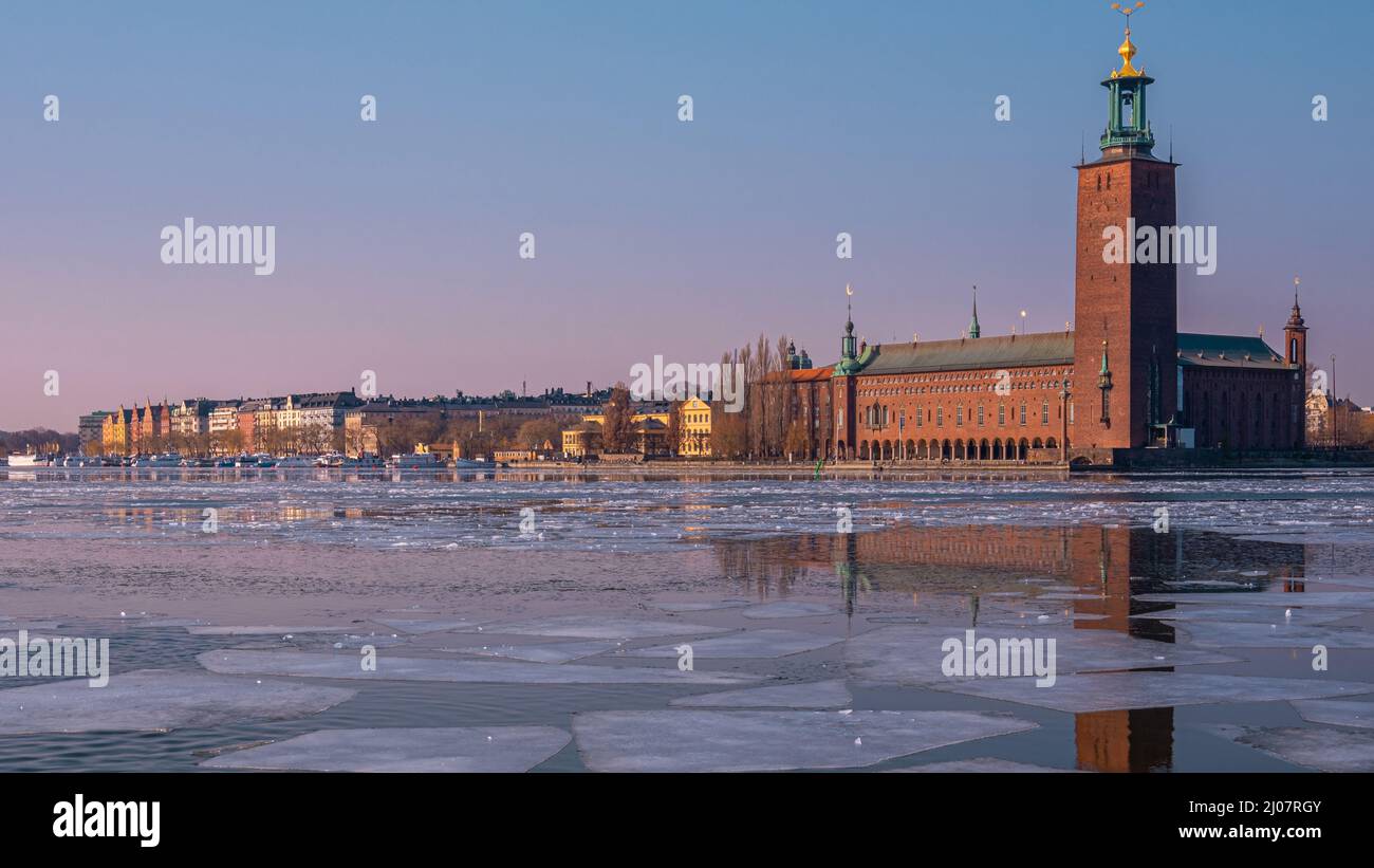 Stadshuset - eine ikonische Aussicht von der romantischsten Stadt Skandinaviens, Stockholm City, Schweden Stockfoto