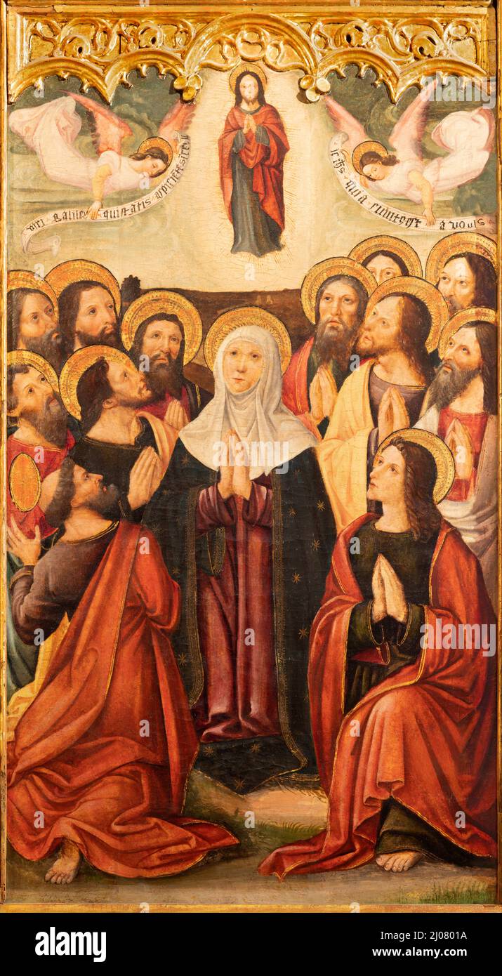 VALENCIA, SPANIEN - 14. FEBRUAR 2022: Das Bild der Himmelfahrt des Herrn auf dem Seitenaltar in der Kathedrale - Basilika der Himmelfahrt unserer Lieben Frau Stockfoto