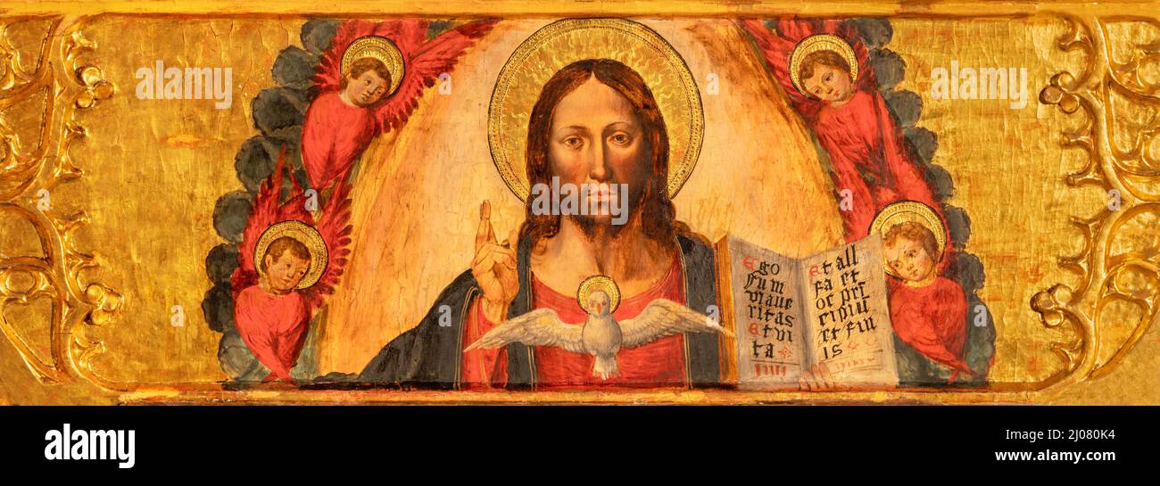 VALENCIA, SPANIEN - 14. FEBRUAR 2022: Das Gemälde von Christus dem Lehrer auf dem Seitenaltar in der Kathedrale - Basilika der Himmelfahrt unserer Lieben Frau Stockfoto