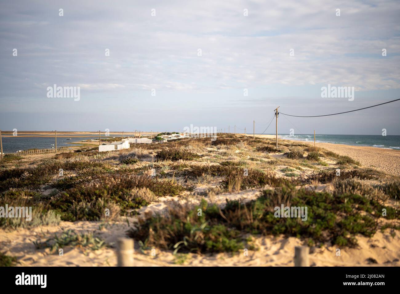 Ruhige Dünenlandschaft und Strand von Faro, Algarve, Portugal Stockfoto