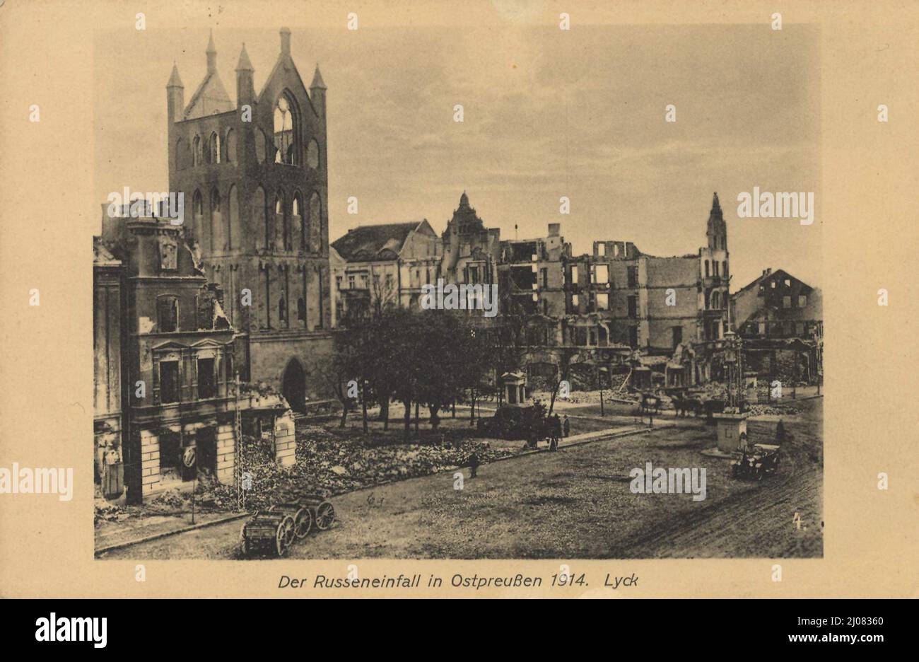 Der Russeinfall in Ostpreußen 1914, Lyck, früher Ostpreußen, Deutschland, heute Ełk in der polnischen Woiwodschaft Ermland-Masuren, Polen, Ansicht um ca 1910, digitale Reproduktion einer historischen Postkarte, public Domain, aus der ehemaligen Zeit, genau Datum unbekannt Stockfoto