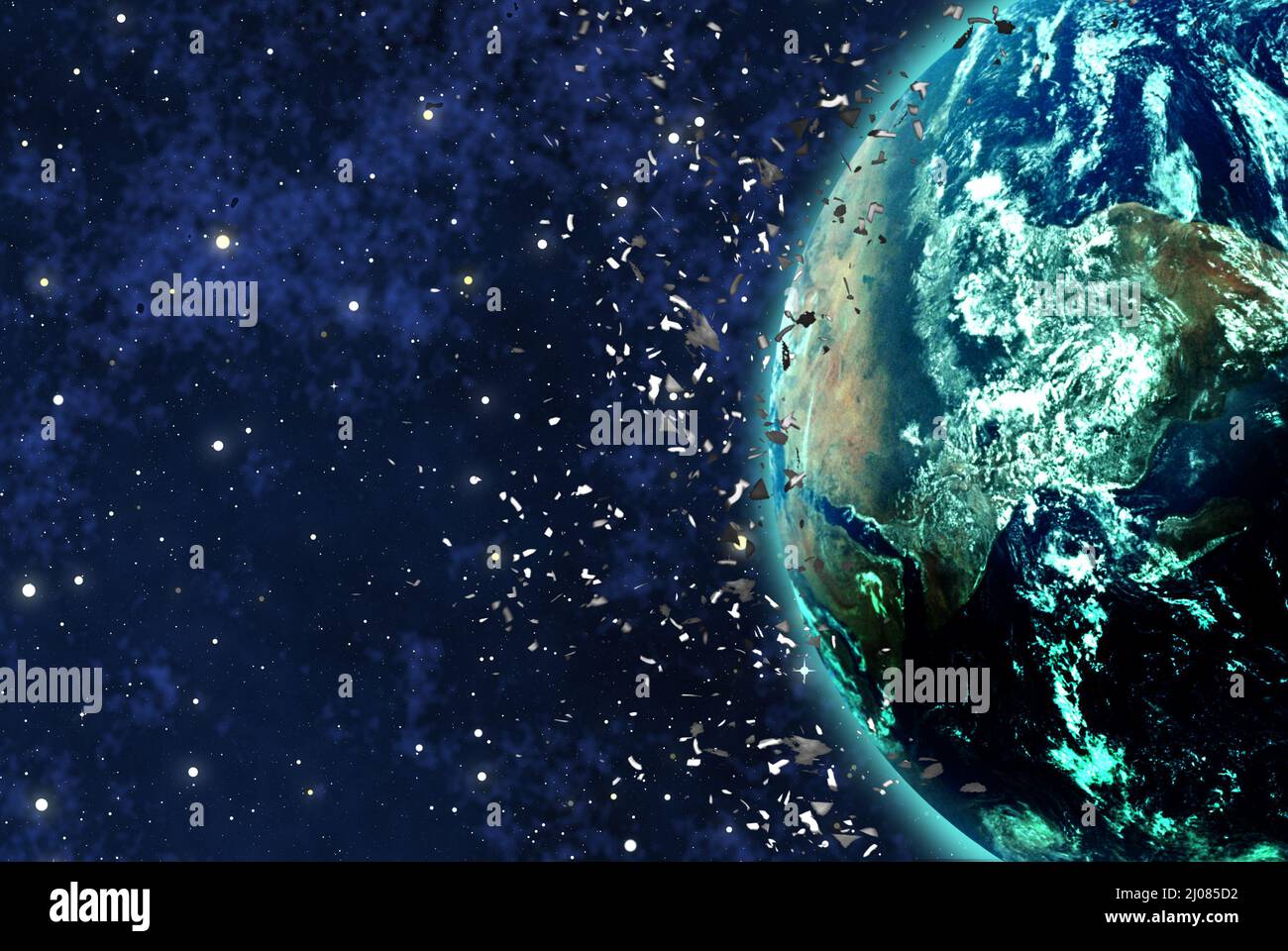 Erde umgeben von Weltraumschrott Stockfoto